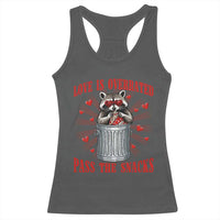 Funny Raccoon Valentine Racerback Tank Top Love Is Overrated Pass The Snacks