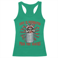 Funny Raccoon Valentine Racerback Tank Top Love Is Overrated Pass The Snacks