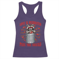 Funny Raccoon Valentine Racerback Tank Top Love Is Overrated Pass The Snacks