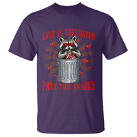 Funny Raccoon Valentine T Shirt Love Is Overrated Pass The Snacks