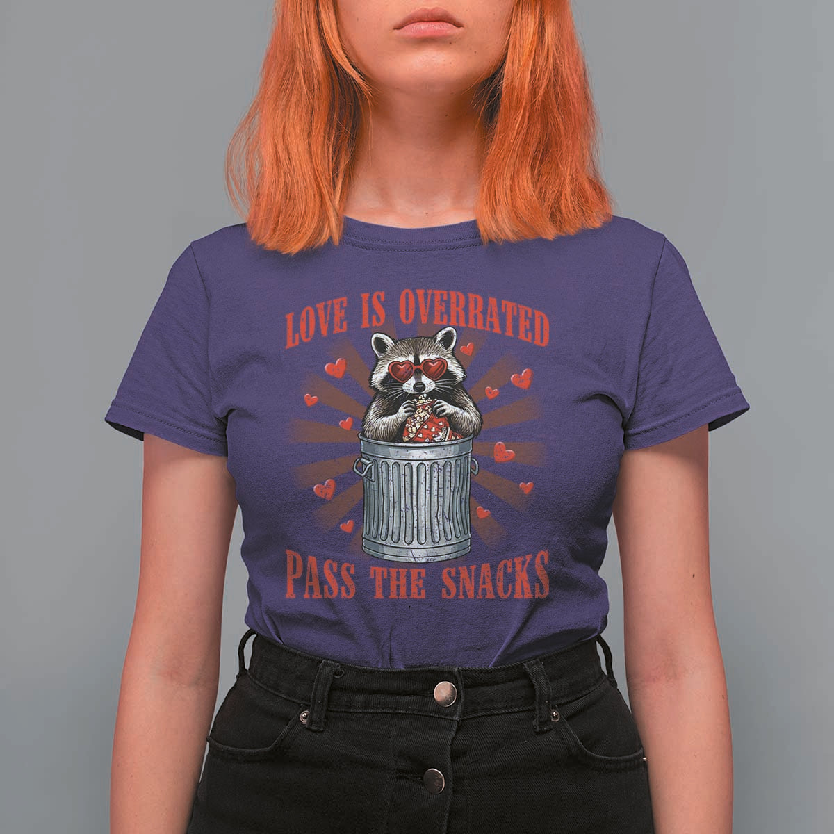 Funny Raccoon Valentine T Shirt For Women Love Is Overrated Pass The Snacks
