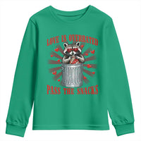 Funny Raccoon Valentine Youth Sweatshirt Love Is Overrated Pass The Snacks