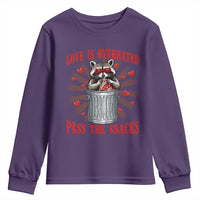Funny Raccoon Valentine Youth Sweatshirt Love Is Overrated Pass The Snacks
