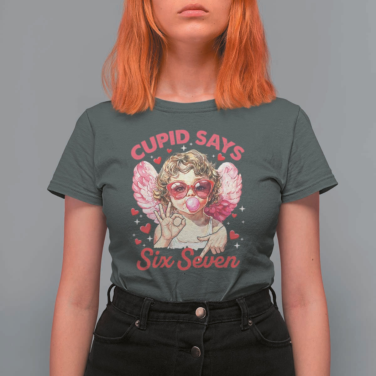 Funny 67 Valentines Day T Shirt For Women Cupid Say Six Seven 67 Meme