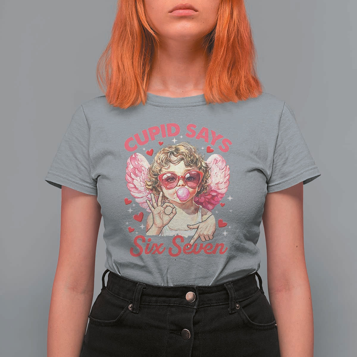 Funny 67 Valentines Day T Shirt For Women Cupid Say Six Seven 67 Meme