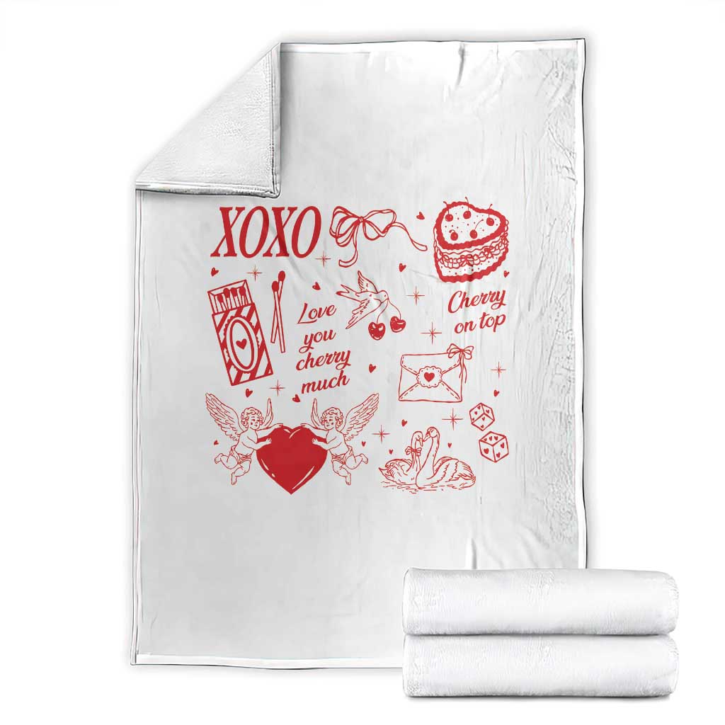 Xoxo Valentines Day Throw Blanket Love You Cherry Much Vintage Coquette