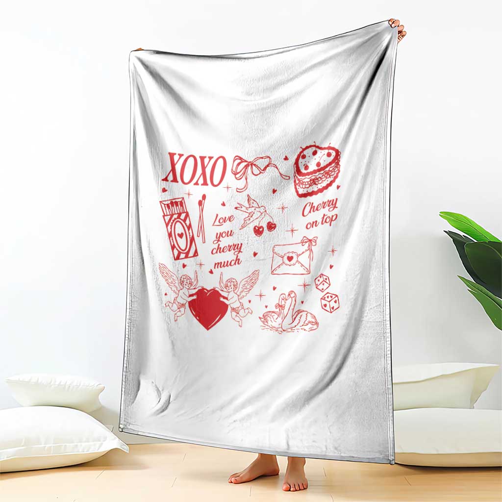 Xoxo Valentines Day Throw Blanket Love You Cherry Much Vintage Coquette