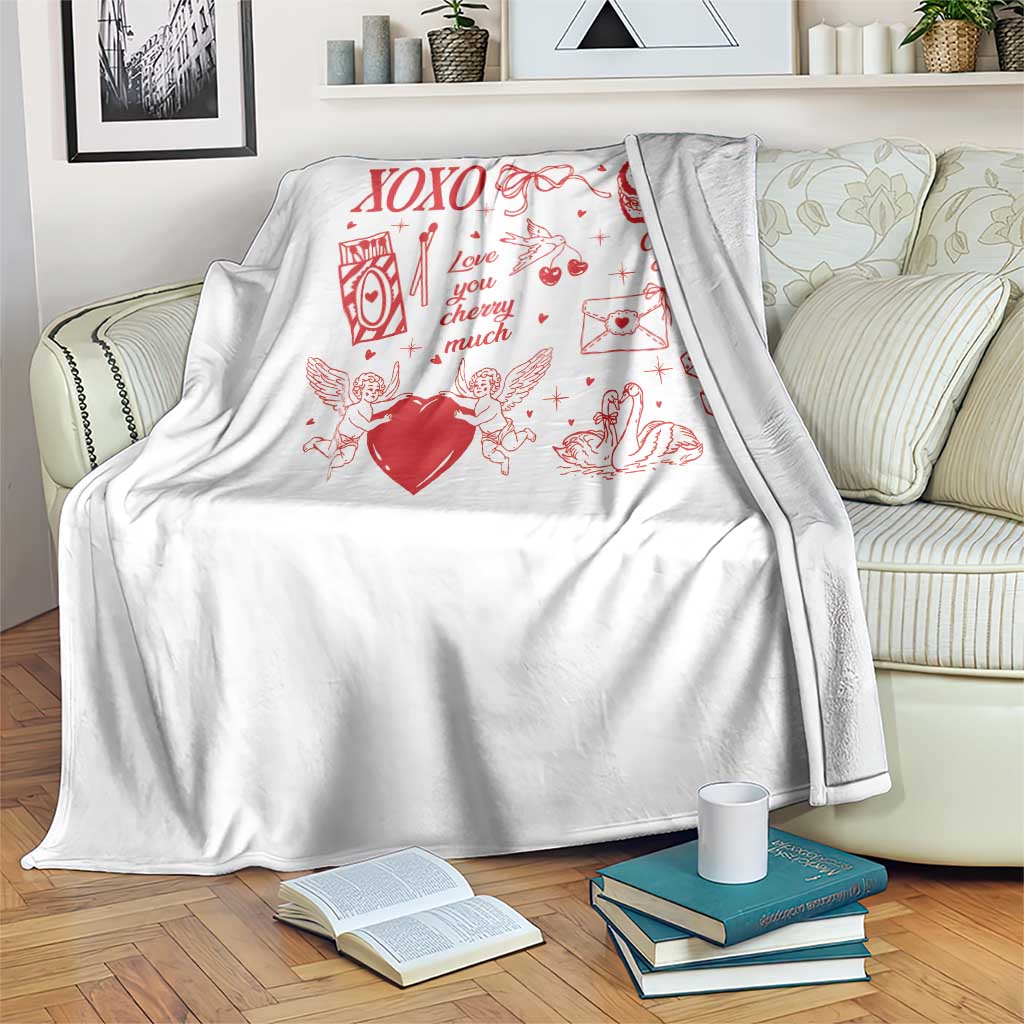 Xoxo Valentines Day Throw Blanket Love You Cherry Much Vintage Coquette