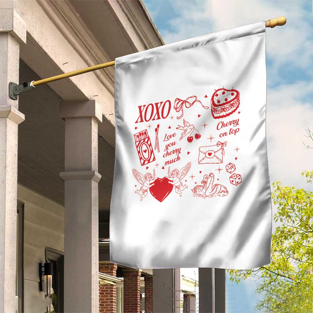 Xoxo Valentines Day Garden Flag Love You Cherry Much Vintage Coquette