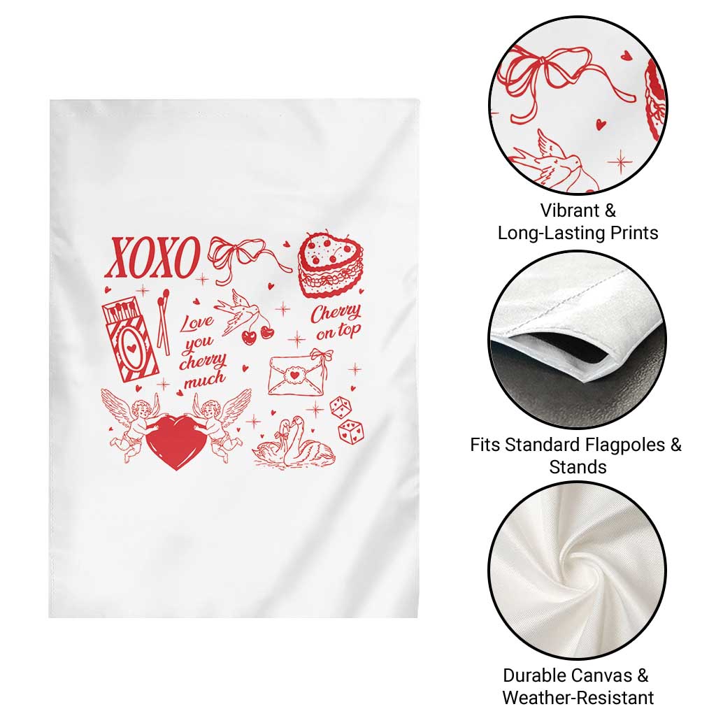 Xoxo Valentines Day Garden Flag Love You Cherry Much Vintage Coquette