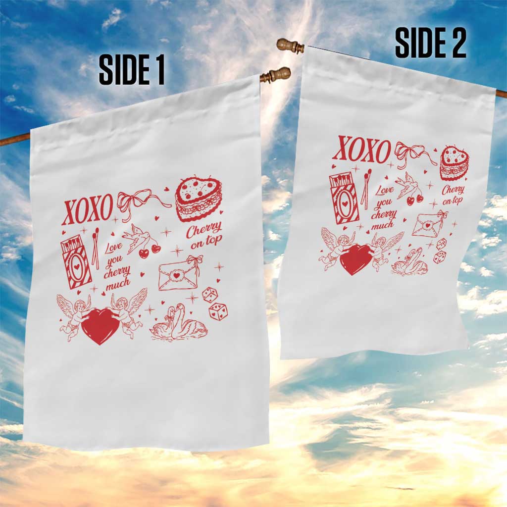 Xoxo Valentines Day Garden Flag Love You Cherry Much Vintage Coquette