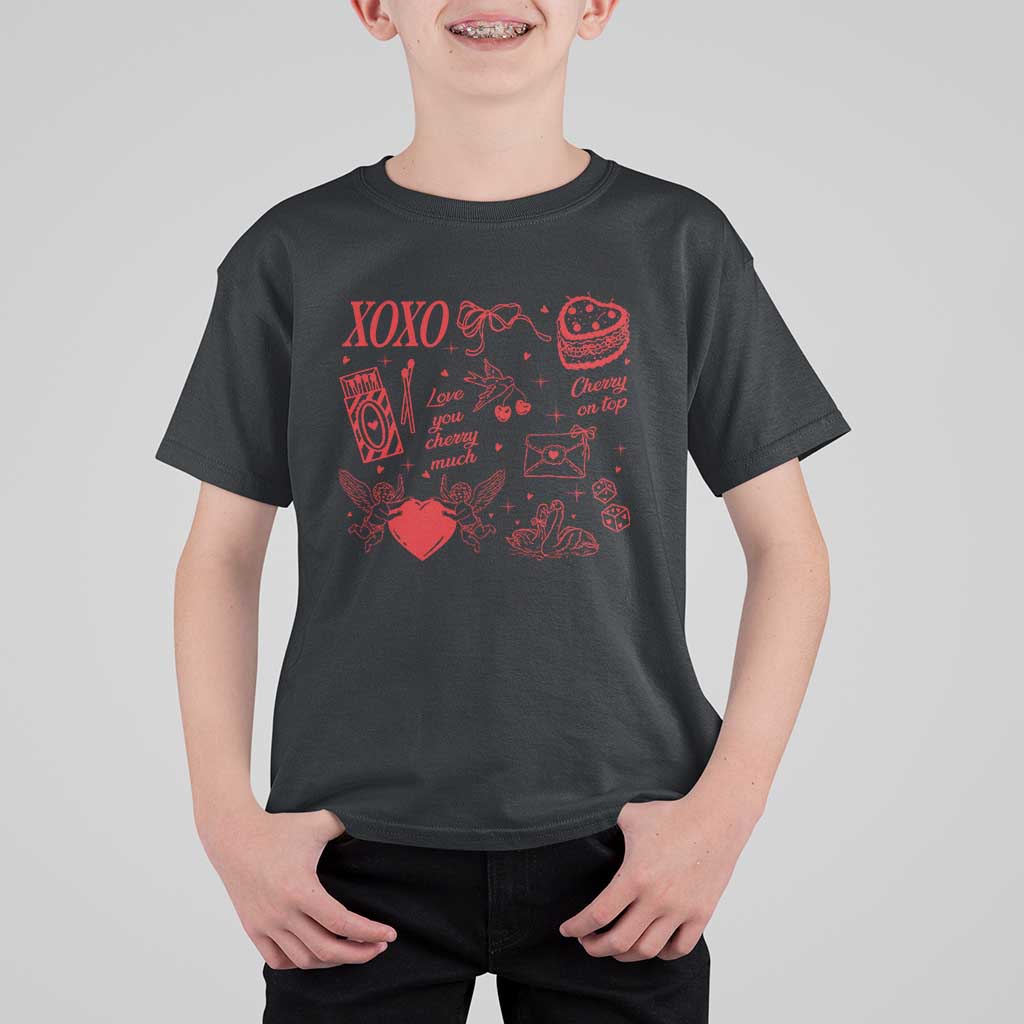 Xoxo Valentines Day T Shirt For Kid Love You Cherry Much Vintage Coquette