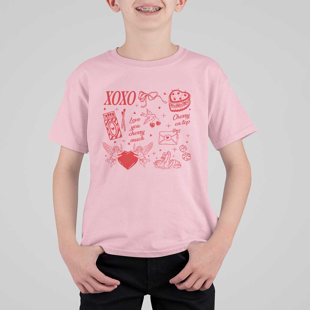 Xoxo Valentines Day T Shirt For Kid Love You Cherry Much Vintage Coquette