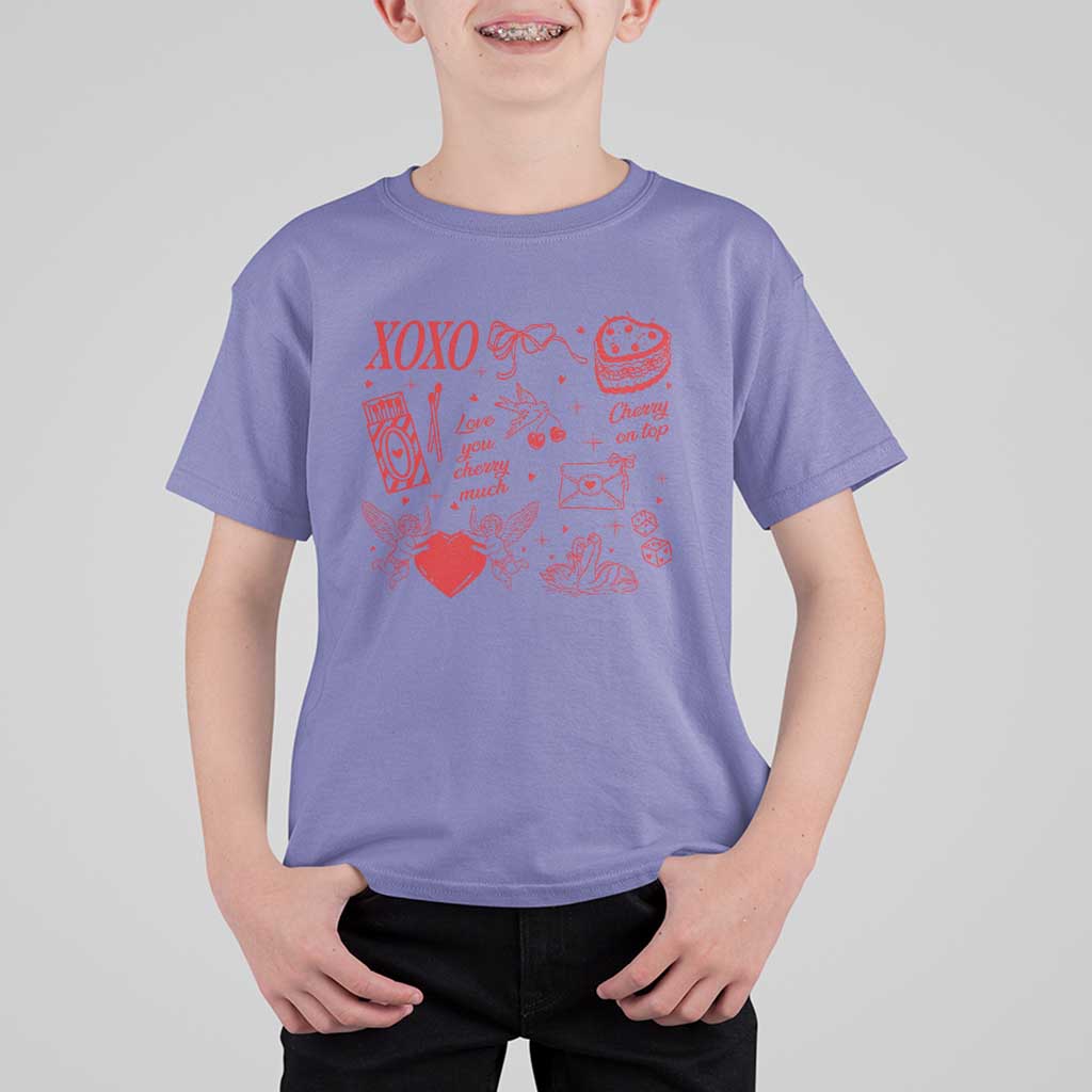 Xoxo Valentines Day T Shirt For Kid Love You Cherry Much Vintage Coquette