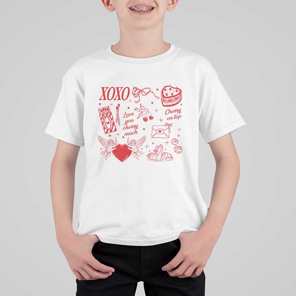 Xoxo Valentines Day T Shirt For Kid Love You Cherry Much Vintage Coquette