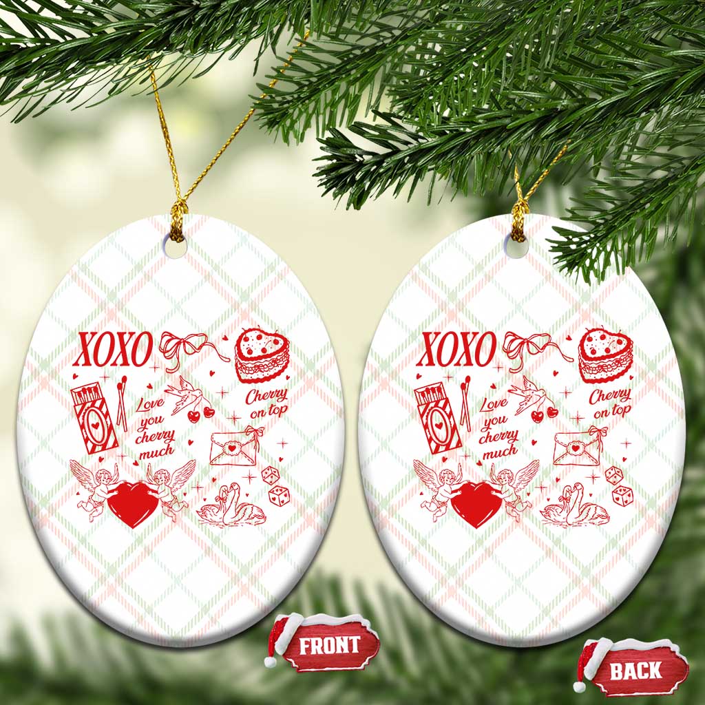 Xoxo Valentines Day Ceramic Ornament Love You Cherry Much Vintage Coquette