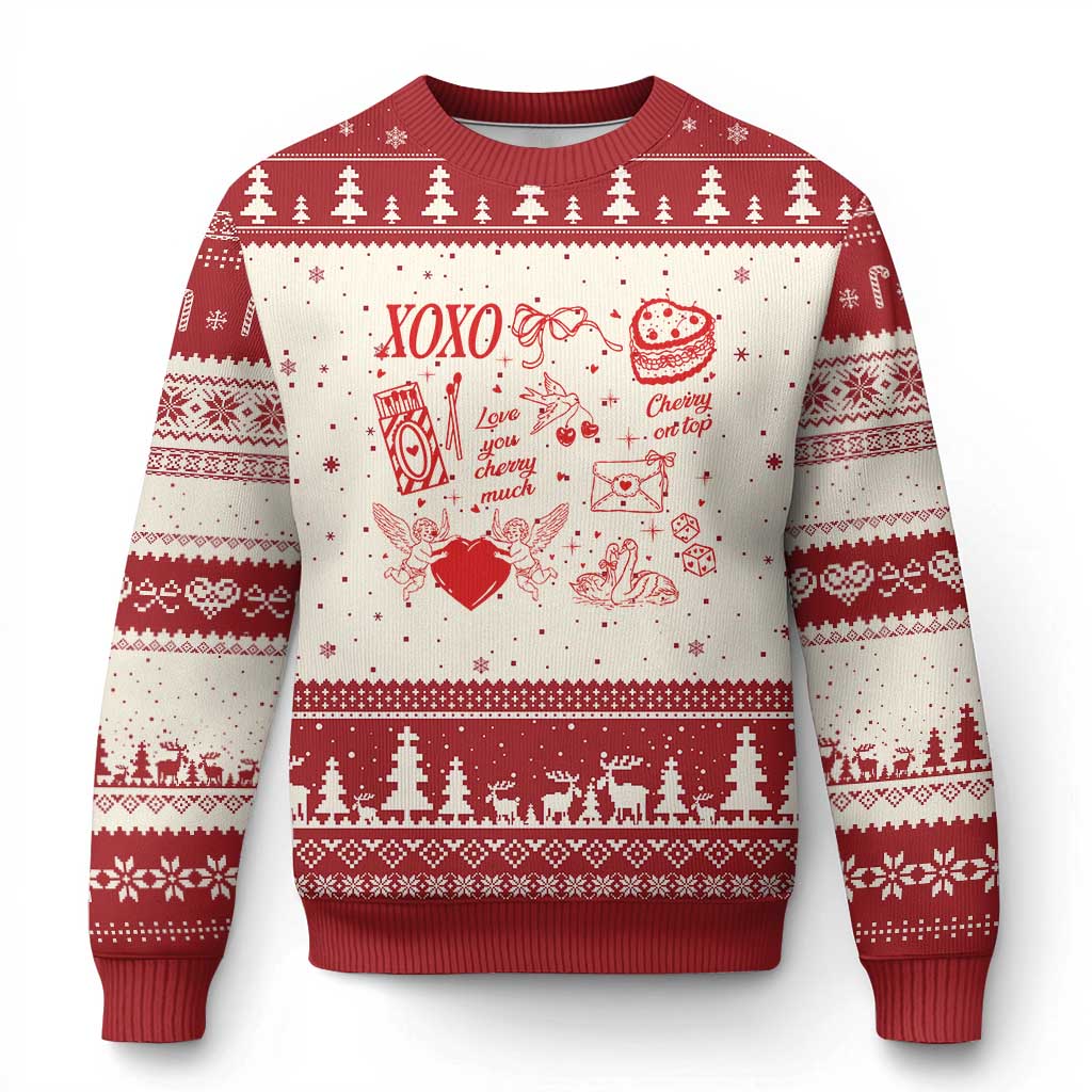 Xoxo Valentines Day Ugly Christmas Sweater Love You Cherry Much Vintage Coquette