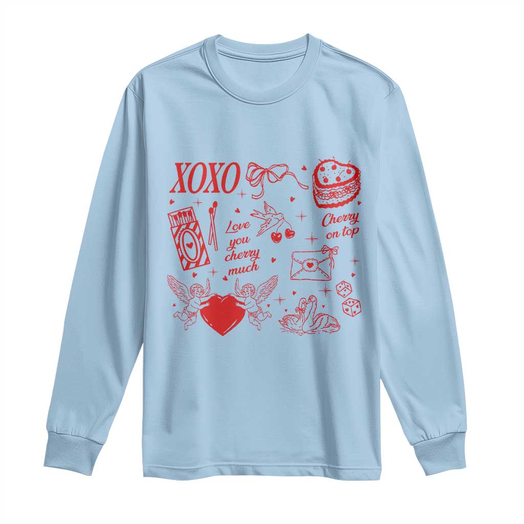 Xoxo Valentines Day Long Sleeve Shirt Love You Cherry Much Vintage Coquette