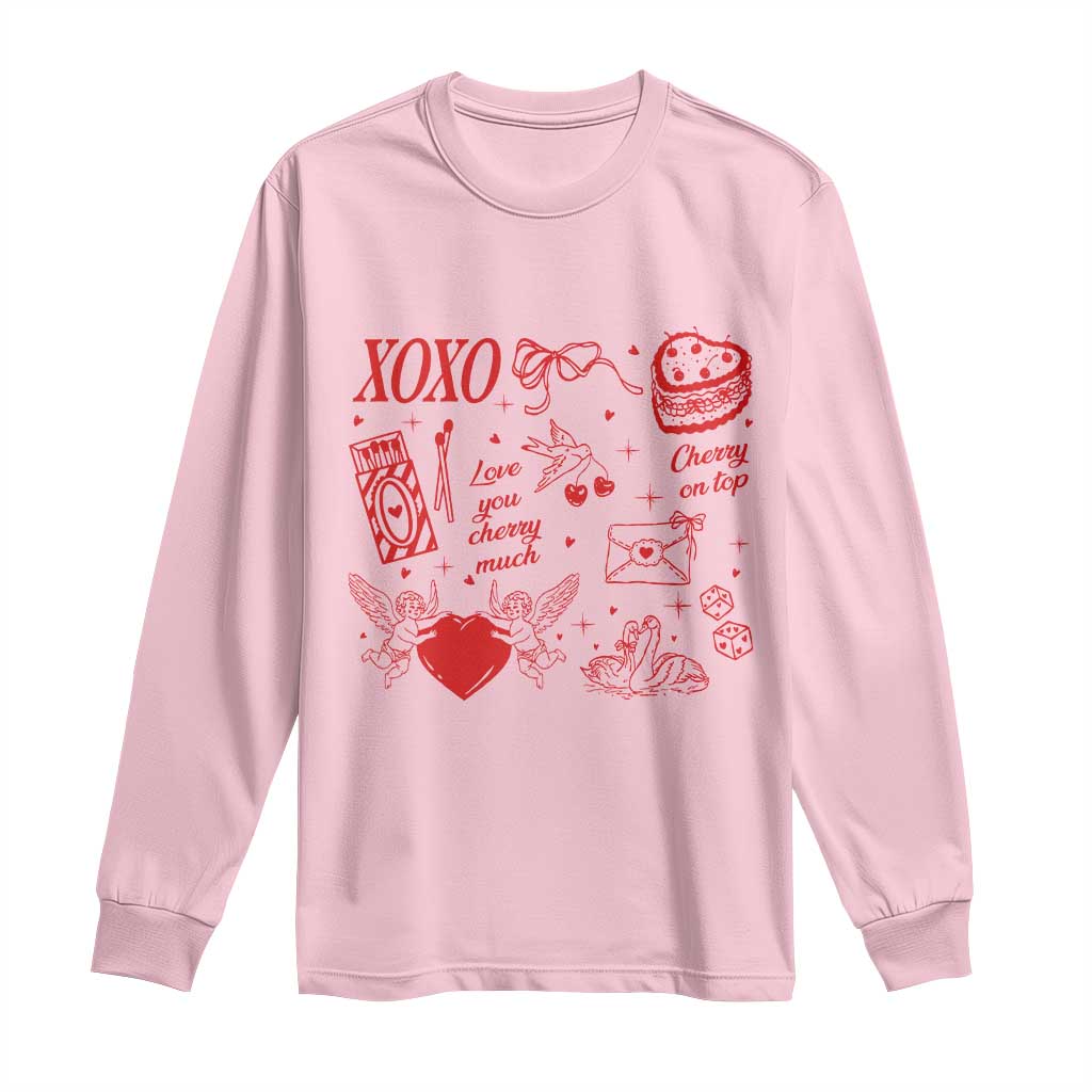 Xoxo Valentines Day Long Sleeve Shirt Love You Cherry Much Vintage Coquette