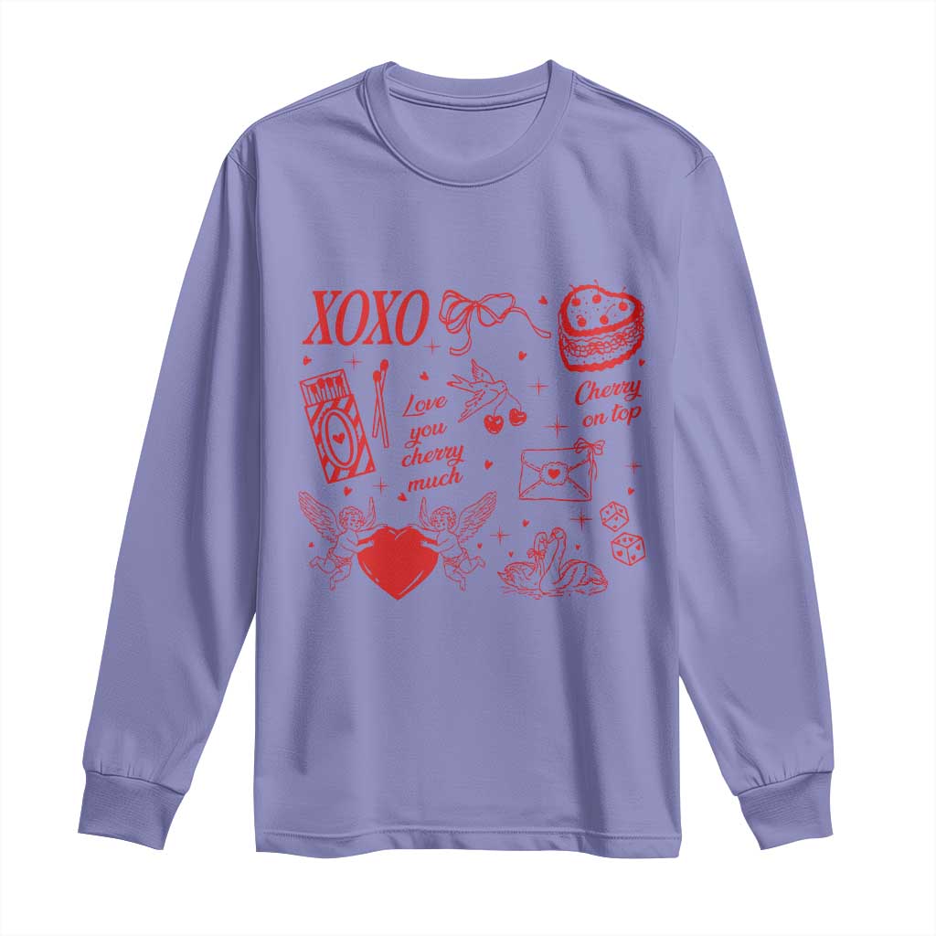 Xoxo Valentines Day Long Sleeve Shirt Love You Cherry Much Vintage Coquette
