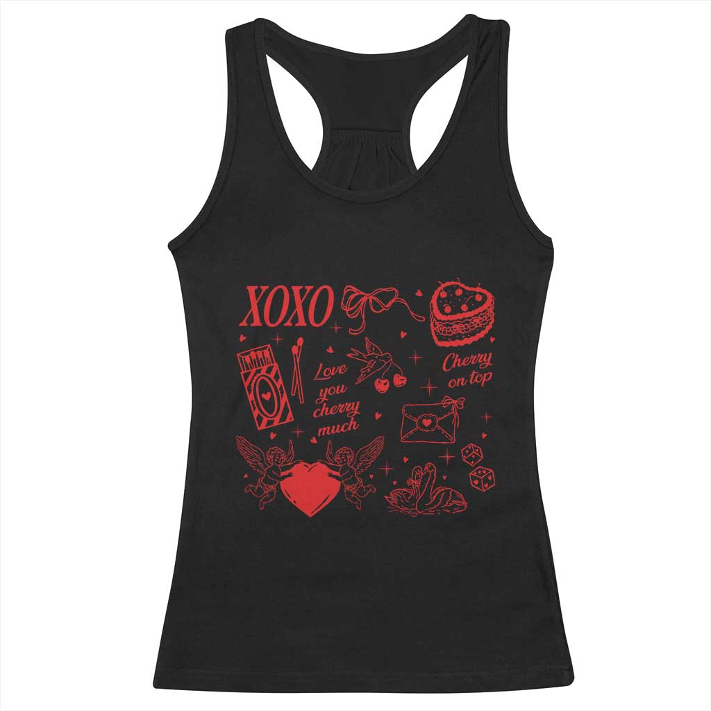 Xoxo Valentines Day Racerback Tank Top Love You Cherry Much Vintage Coquette