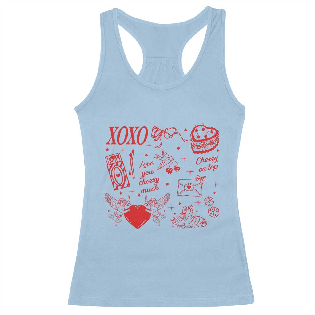 Xoxo Valentines Day Racerback Tank Top Love You Cherry Much Vintage Coquette