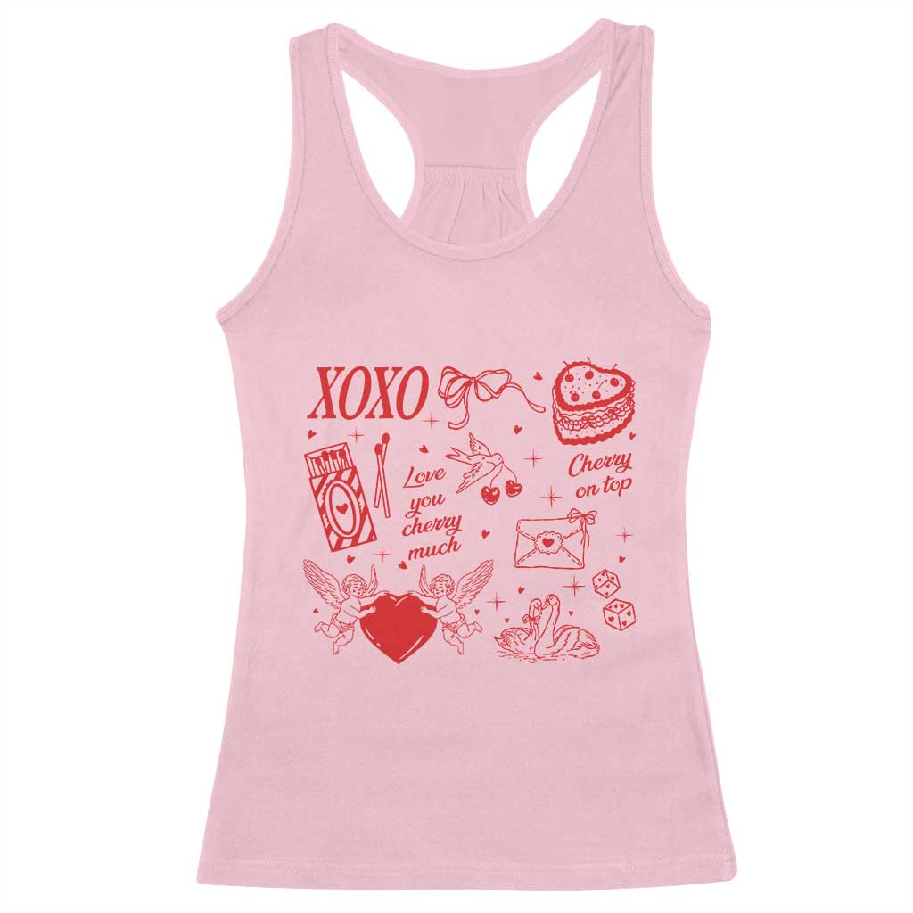 Xoxo Valentines Day Racerback Tank Top Love You Cherry Much Vintage Coquette