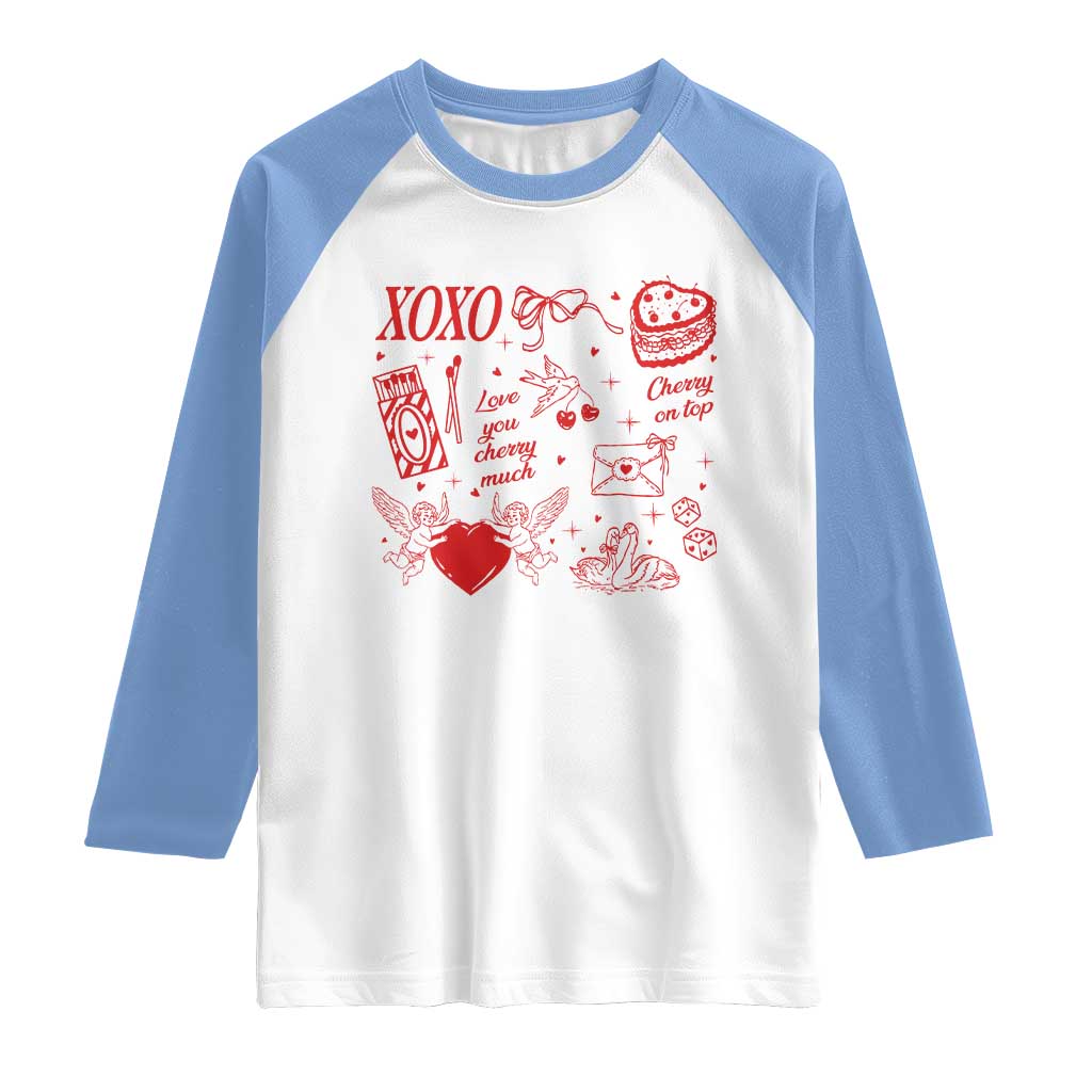 Xoxo Valentines Day Raglan Shirt Love You Cherry Much Vintage Coquette