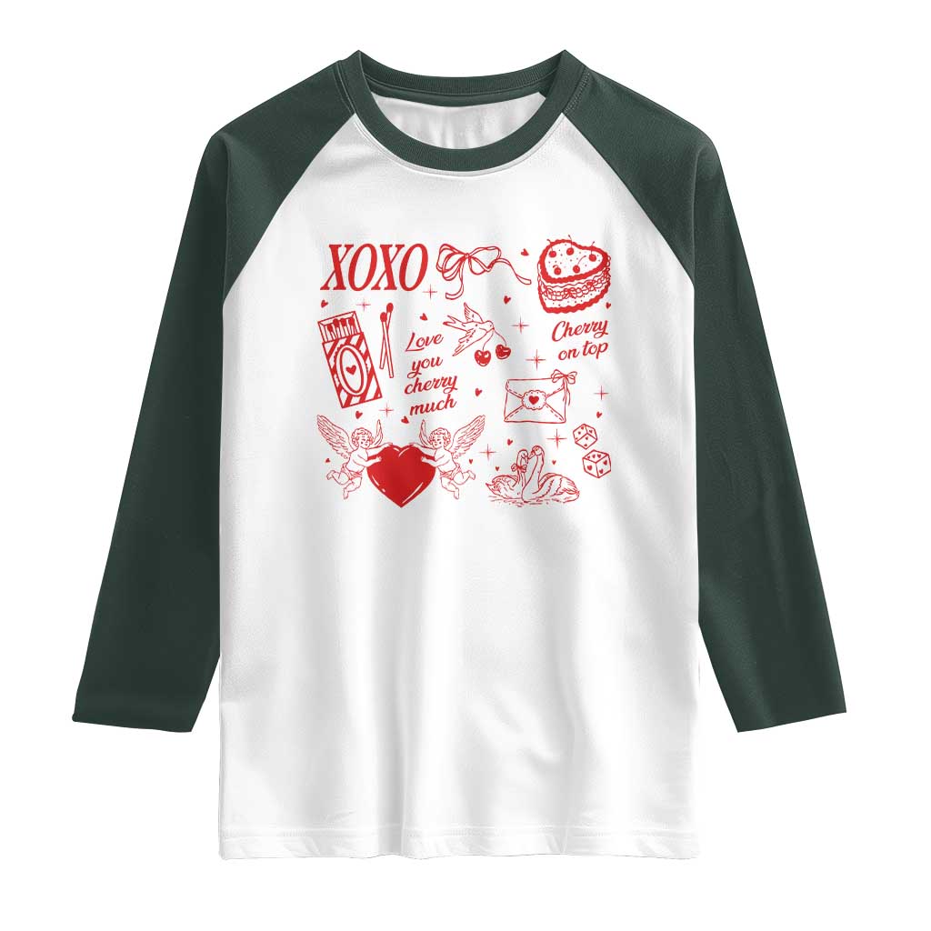 Xoxo Valentines Day Raglan Shirt Love You Cherry Much Vintage Coquette
