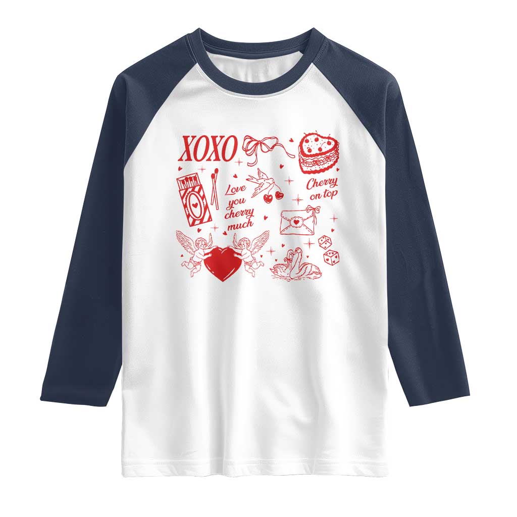 Xoxo Valentines Day Raglan Shirt Love You Cherry Much Vintage Coquette