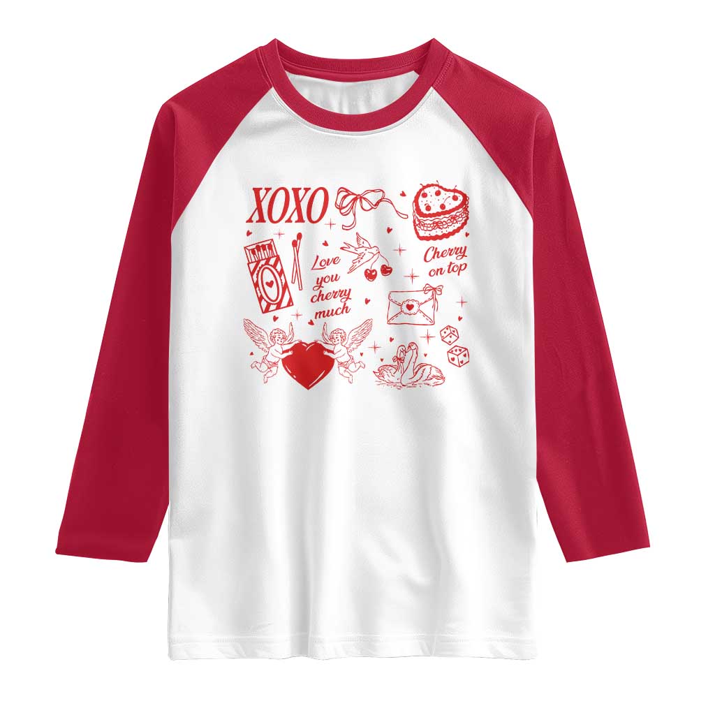 Xoxo Valentines Day Raglan Shirt Love You Cherry Much Vintage Coquette