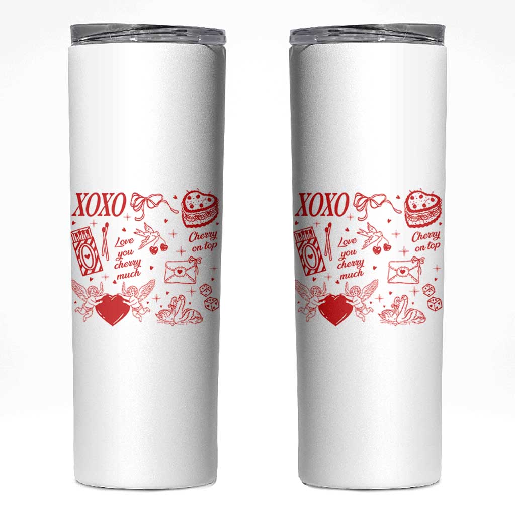 Xoxo Valentines Day Skinny Tumbler Love You Cherry Much Vintage Coquette