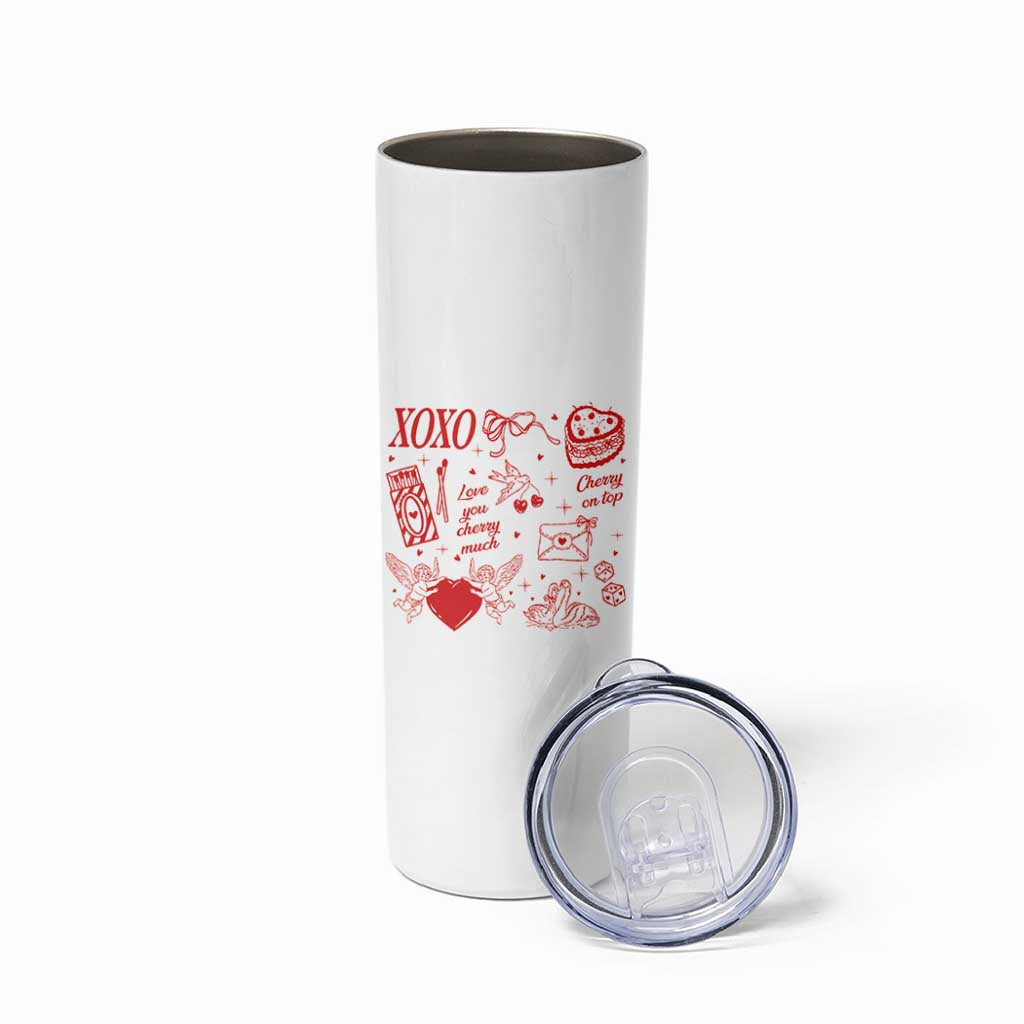 Xoxo Valentines Day Skinny Tumbler Love You Cherry Much Vintage Coquette