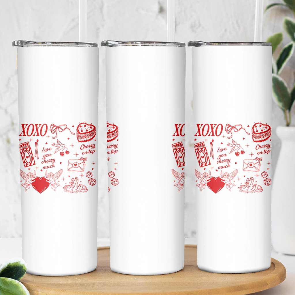 Xoxo Valentines Day Skinny Tumbler Love You Cherry Much Vintage Coquette