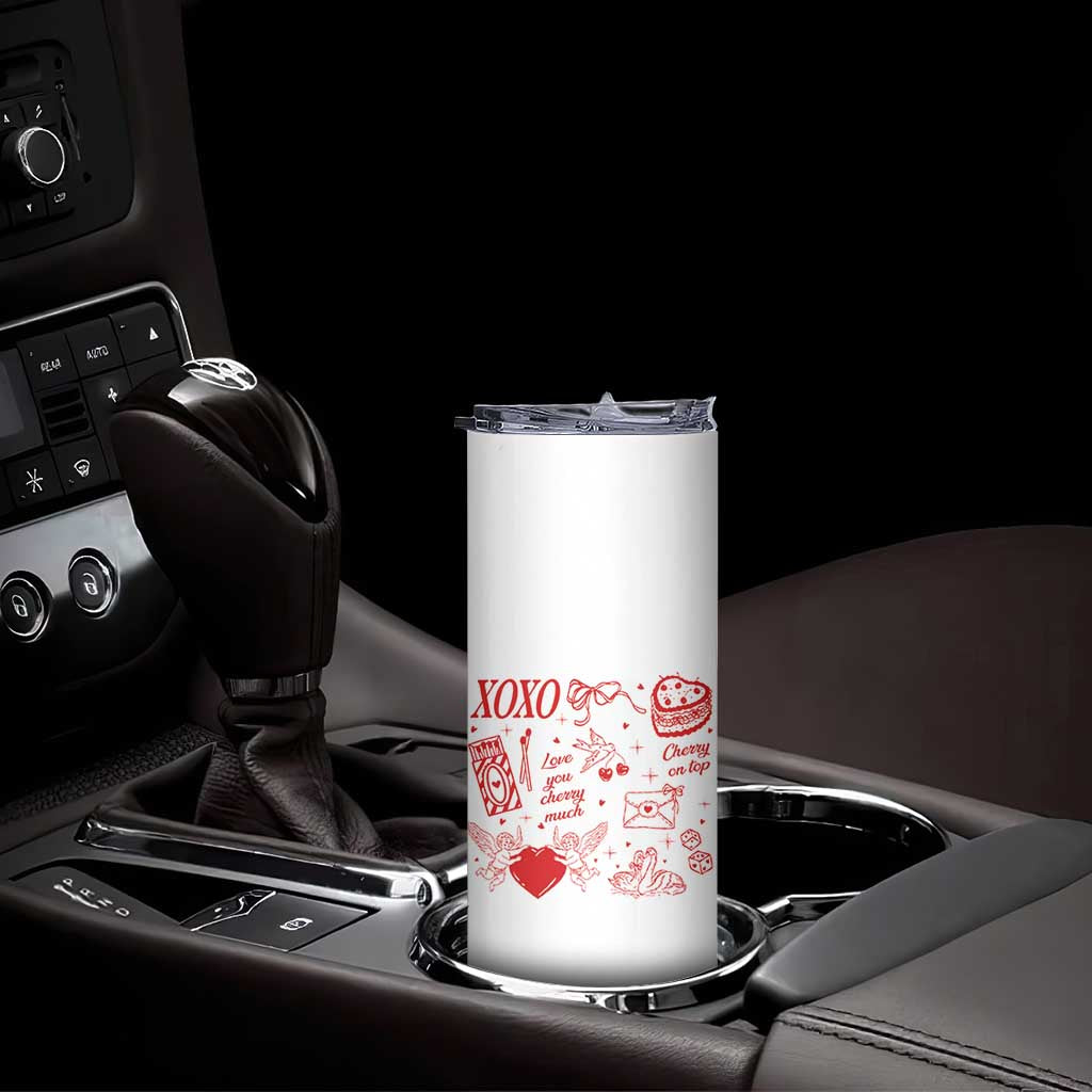 Xoxo Valentines Day Skinny Tumbler Love You Cherry Much Vintage Coquette