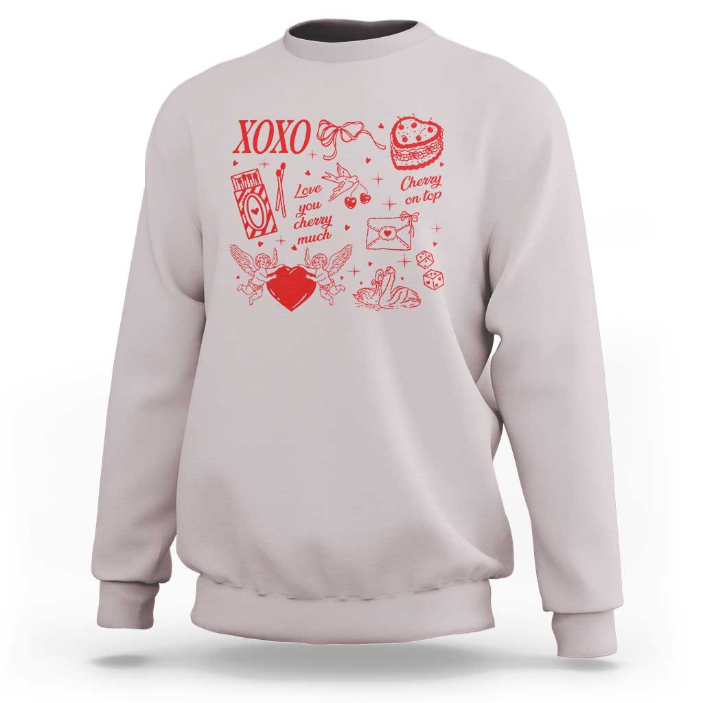 Xoxo Valentines Day Sweatshirt Love You Cherry Much Vintage Coquette