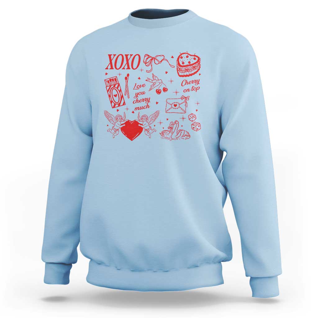 Xoxo Valentines Day Sweatshirt Love You Cherry Much Vintage Coquette