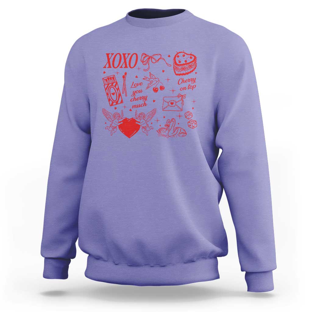 Xoxo Valentines Day Sweatshirt Love You Cherry Much Vintage Coquette