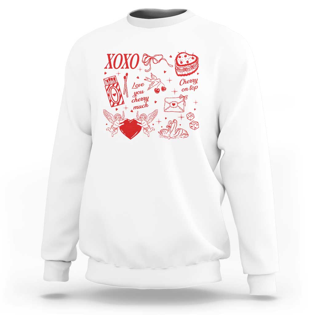 Xoxo Valentines Day Sweatshirt Love You Cherry Much Vintage Coquette