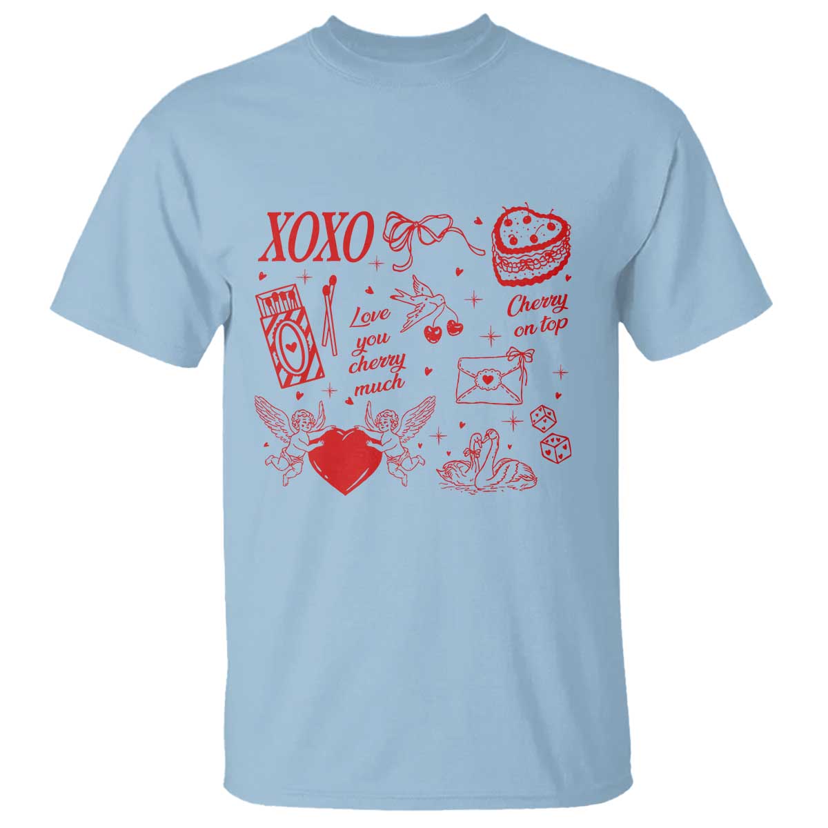 Xoxo Valentines Day T Shirt Love You Cherry Much Vintage Coquette
