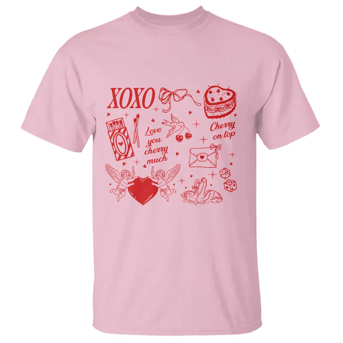 Xoxo Valentines Day T Shirt Love You Cherry Much Vintage Coquette
