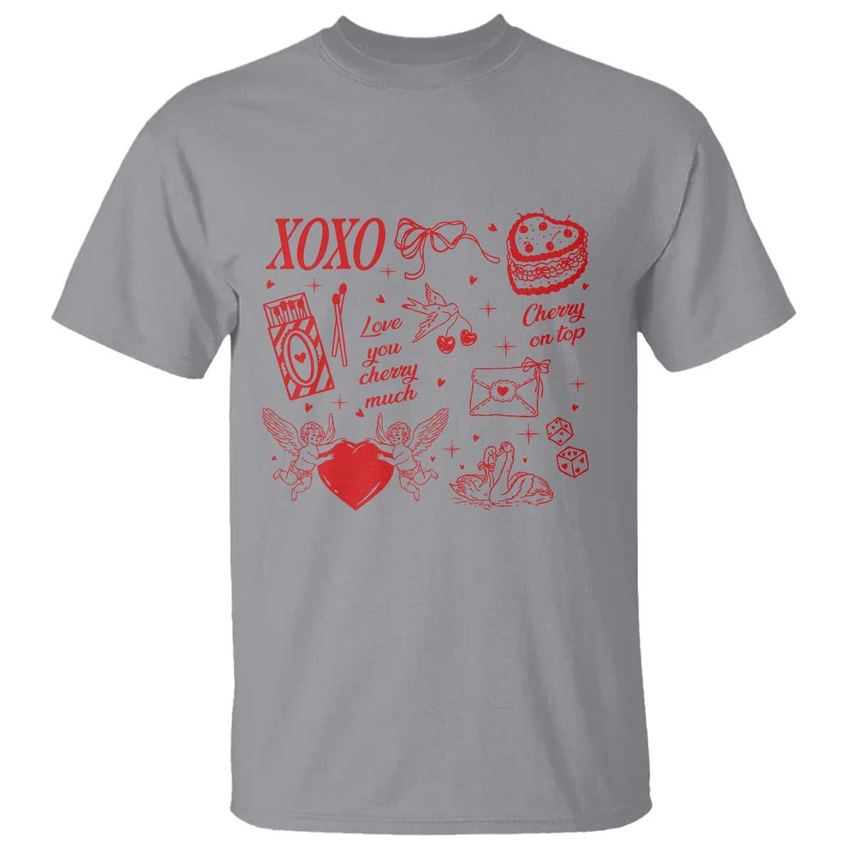 Xoxo Valentines Day T Shirt Love You Cherry Much Vintage Coquette