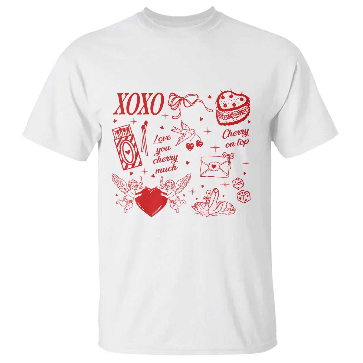 Xoxo Valentines Day T Shirt Love You Cherry Much Vintage Coquette