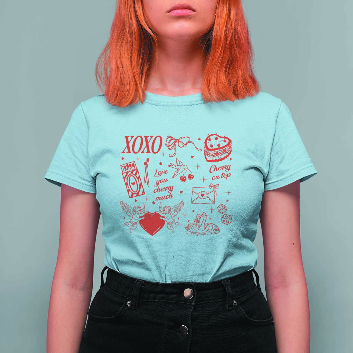 Xoxo Valentines Day T Shirt For Women Love You Cherry Much Vintage Coquette