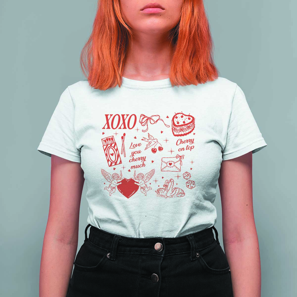 Xoxo Valentines Day T Shirt For Women Love You Cherry Much Vintage Coquette