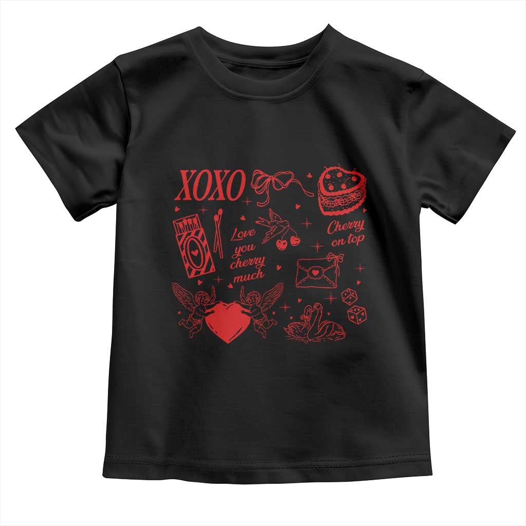 Xoxo Valentines Day Toddler T Shirt Love You Cherry Much Vintage Coquette