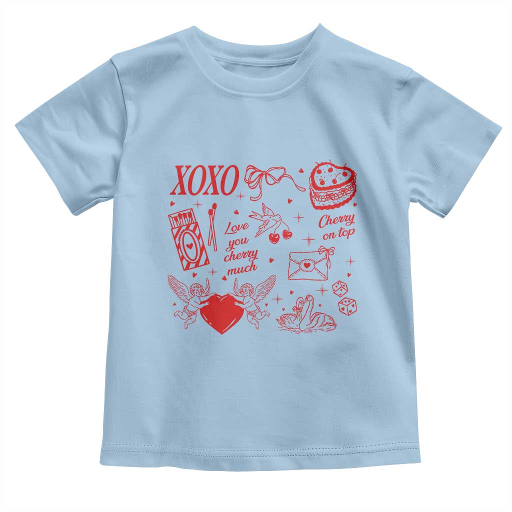 Xoxo Valentines Day Toddler T Shirt Love You Cherry Much Vintage Coquette
