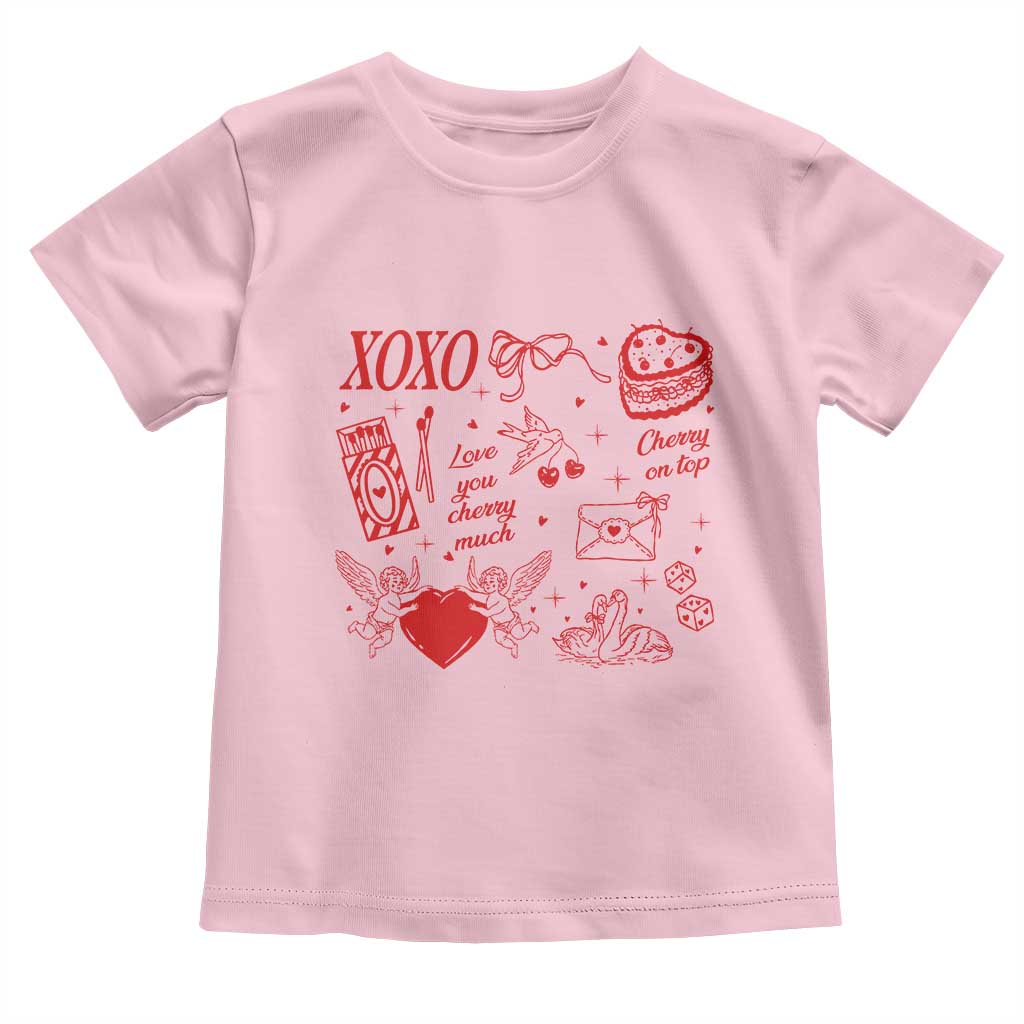 Xoxo Valentines Day Toddler T Shirt Love You Cherry Much Vintage Coquette