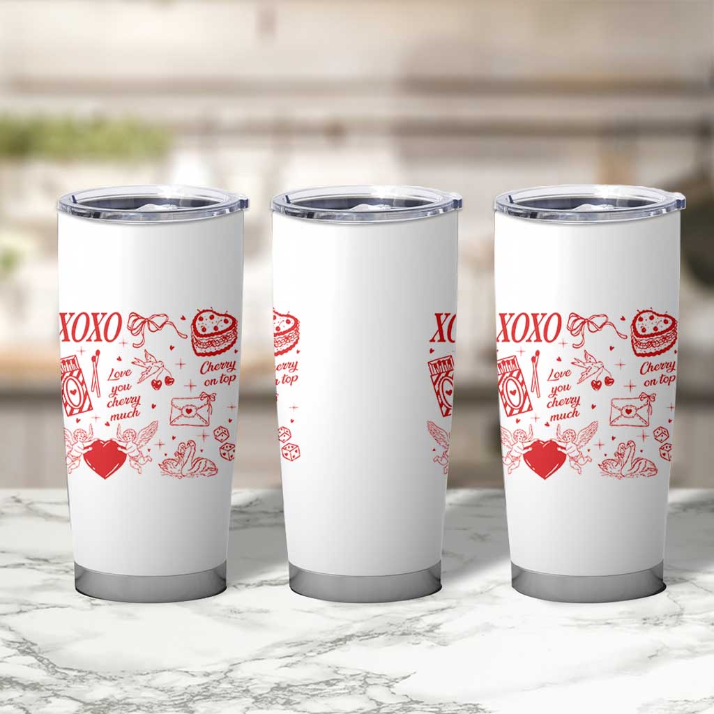 Xoxo Valentines Day Tumbler Cup Love You Cherry Much Vintage Coquette