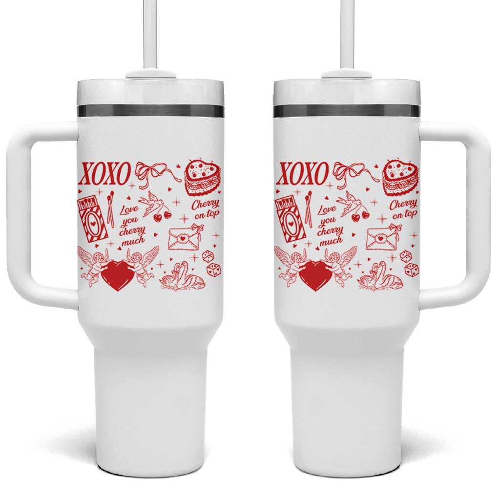 Xoxo Valentines Day Tumbler With Handle Love You Cherry Much Vintage Coquette